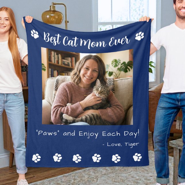 Couverture Polaire Meilleure Maman de Chat Pattes Bleue Photo de Chie (Créateur téléchargé)