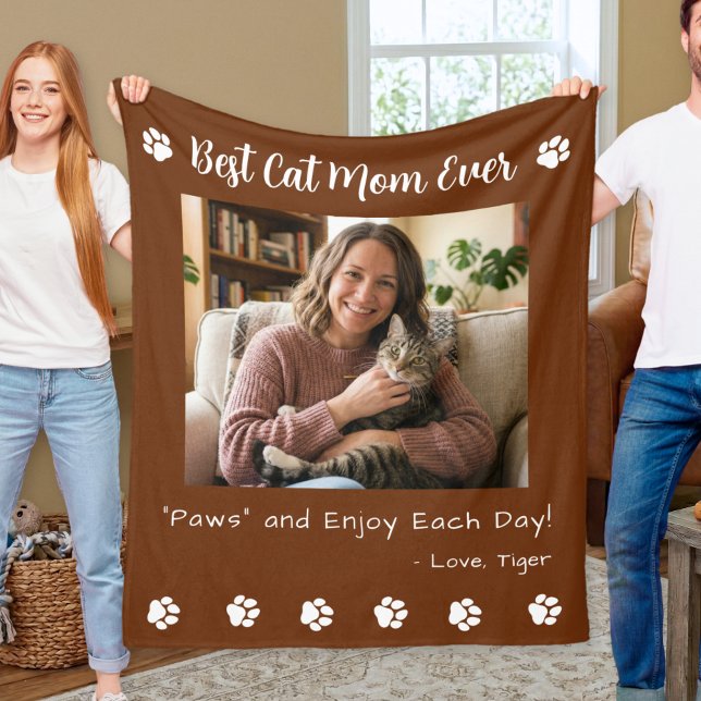 Couverture Polaire Meilleure Maman de Chat Pattes Marron Photo d'Anim (Créateur téléchargé)