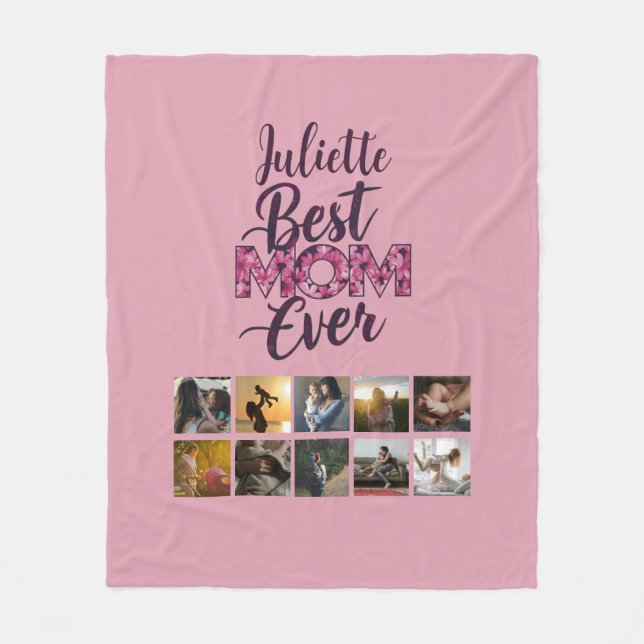Couverture Polaire Meilleure Maman du Monde Script Collage Photo Flor (Devant)
