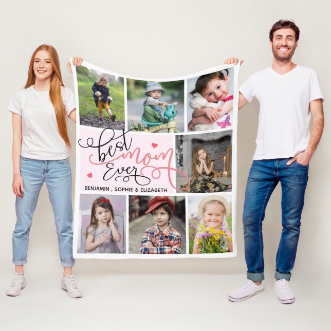 Couverture Polaire Meilleure maman en typographie Collage photo (En situation)