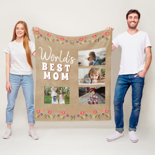 Couverture Polaire Meilleure maman Fleurs Floral Rustic Photo (En situation)