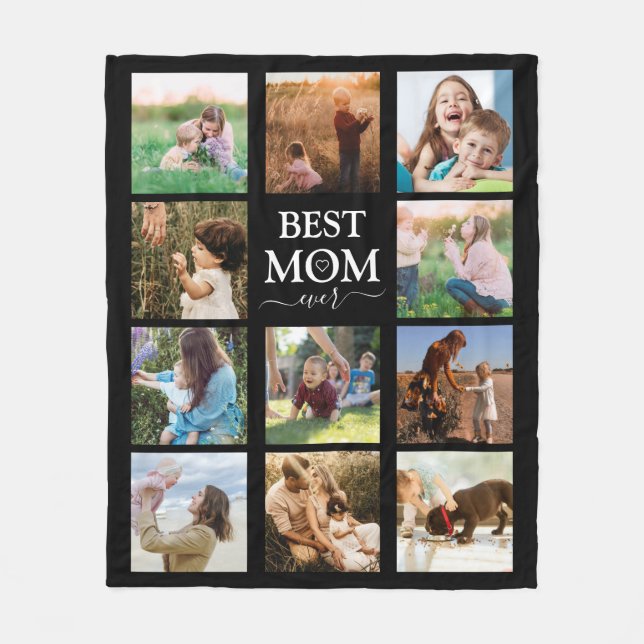 Couverture Polaire Meilleure maman Jamais Famille Photo Collage noir (Devant)
