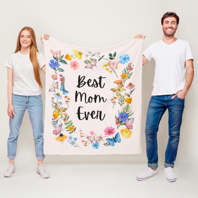 Couverture Polaire Meilleure Maman Jamais Joli Fleurs sauvages Boho F (En situation)