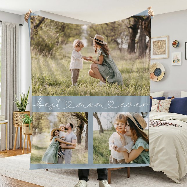 Couverture Polaire Meilleure maman jamais photo bleu (Créateur téléchargé)