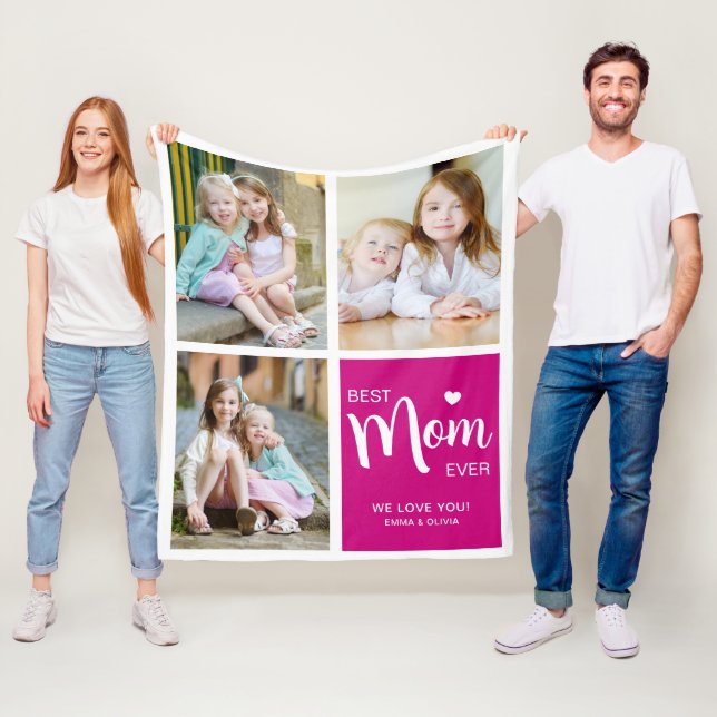 Couverture Polaire Meilleure maman Jamais Photo Collage rose (En situation)