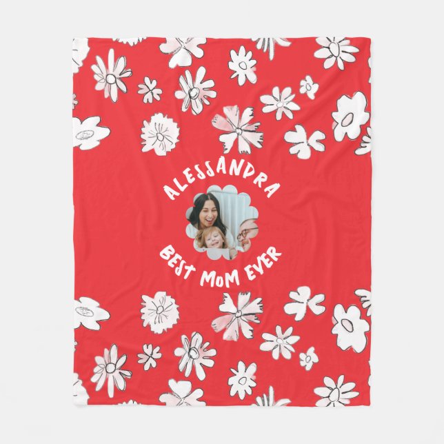 Couverture Polaire Meilleure maman jamais photo floral monogramme mig (Devant)
