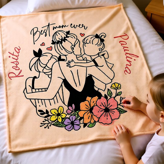 Couverture Polaire Meilleure maman maman jamais maman, enfants et fle (Best Mom Ever Custom Mother & Children Floral Fleece Blanket)