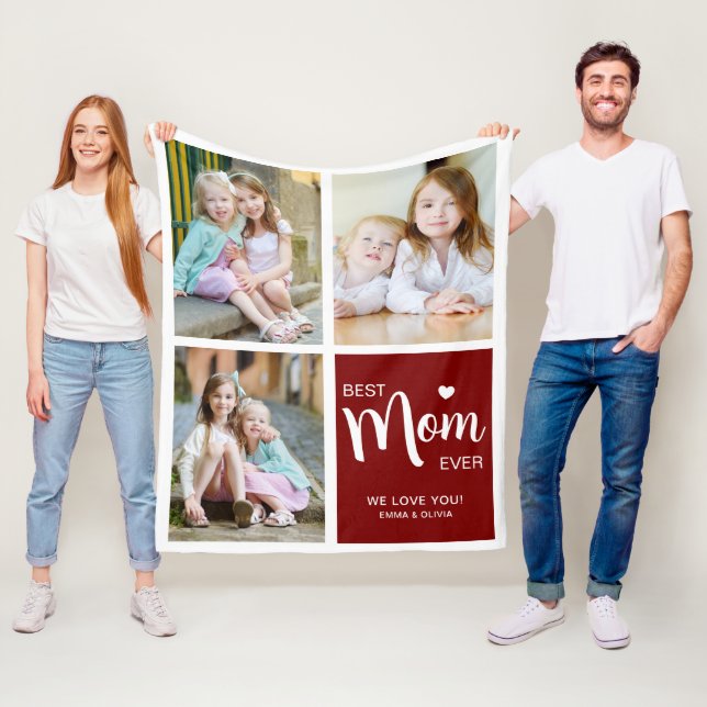 Couverture Polaire Meilleure Maman Photo Collage Rouge Profond (En situation)