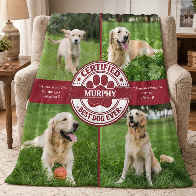 Couverture Polaire Meilleure photo de collage de chien (cute funny certified best dog ever 4 photo collage fleece blanket with custom pet photos and reviews)