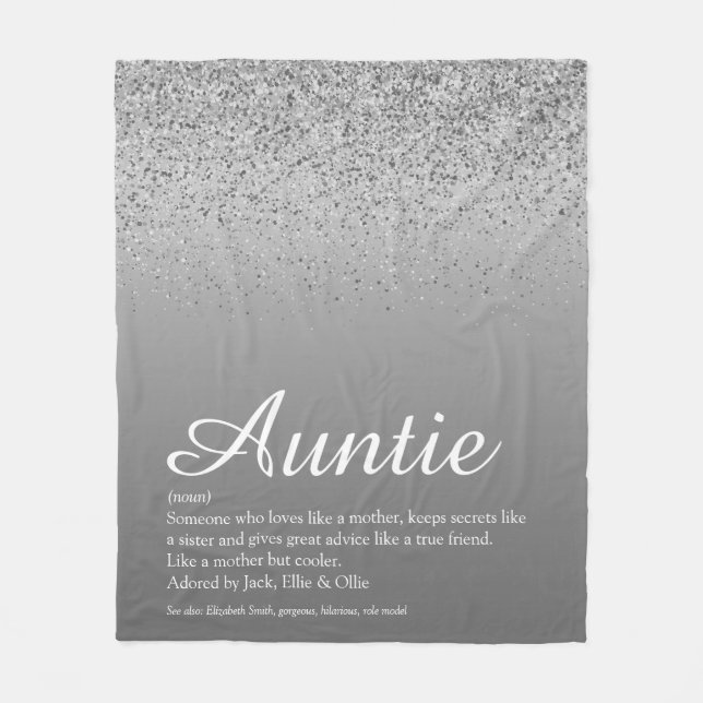 Couverture Polaire Meilleure Tante Définition Argent Paillettes (Devant)