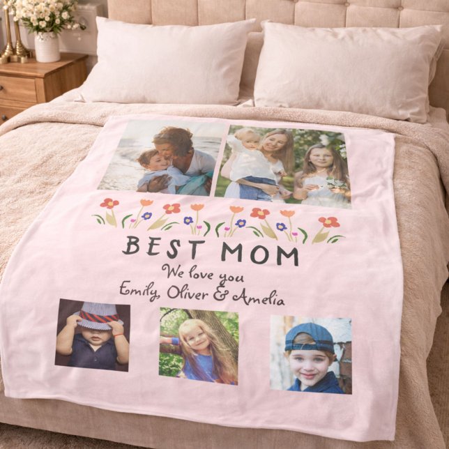 Couverture Polaire Meilleures fleurs pour maman 5 Mémoire de collage  (Créateur téléchargé)