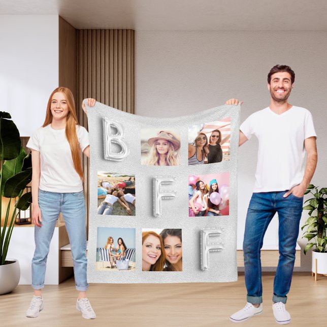 Couverture Polaire Meilleurs amis argent photo collage (Créateur téléchargé)