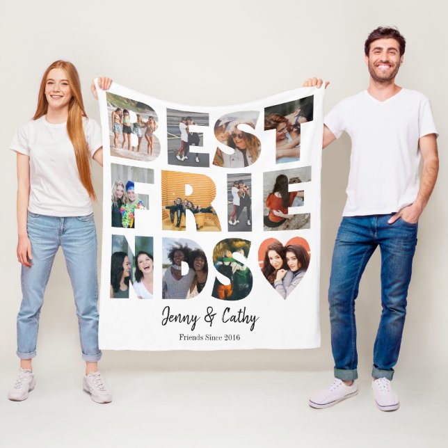 Couverture Polaire Meilleurs Amis Branchés Coeur Besties 12 Photo Col (En situation)