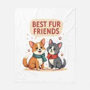 Couverture Polaire Meilleurs amis en pelage Vintage Chat et Chien de