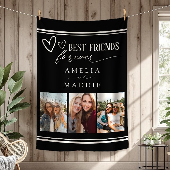 Couverture Polaire Meilleurs amis Forever Photo Collage noir (Best Friends Forever Photo Collage Black Fleece Blanket)