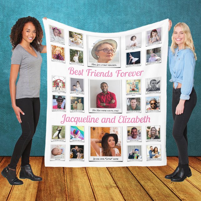 Couverture Polaire Meilleurs amis pour toujours BFF Besties Photos et (Best Friends Forever White Fleece Blanket with custom photo collage)