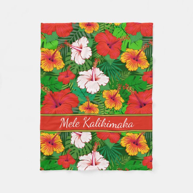 Couverture Polaire Mele Kalikimaka vacances florales colorées hawaïen (Devant)