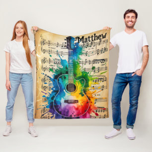 Couverture Polaire Mélodie colorée : Guitare peinte sur musique Vinta