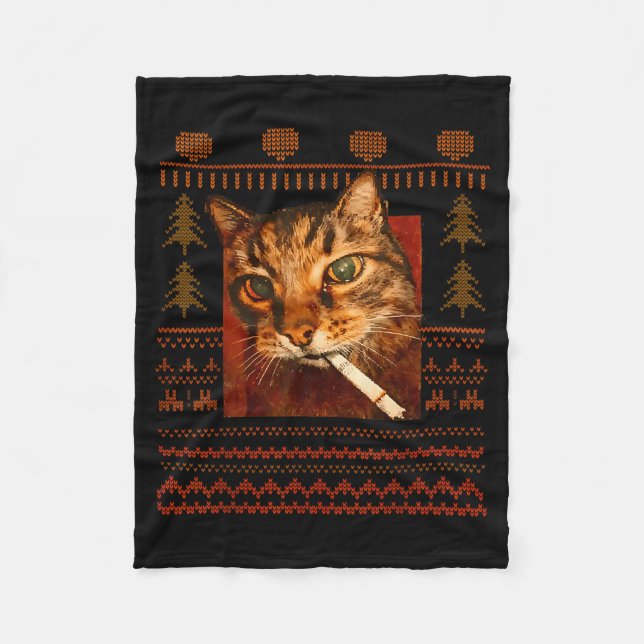 Couverture Polaire Mème de chat qui fume drôle de Noël laid pour homm (Devant)