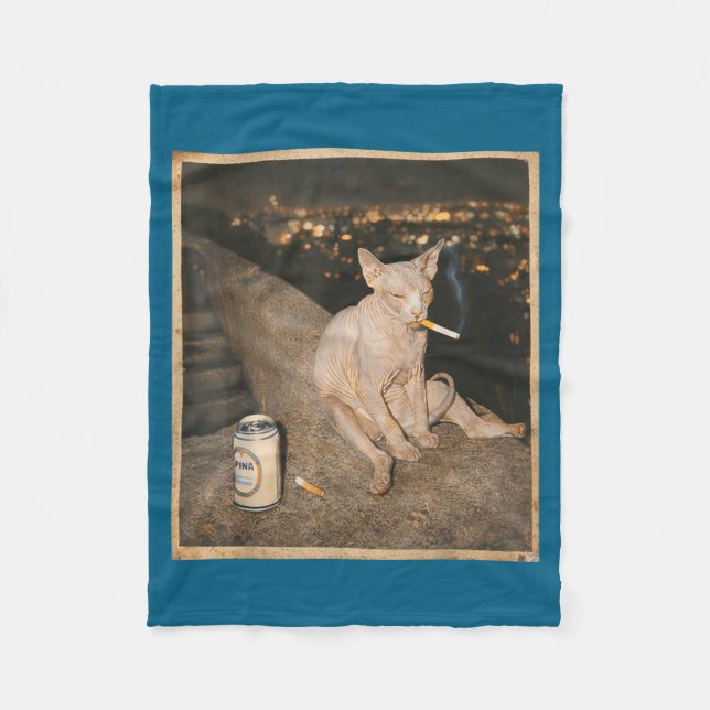 Couverture Polaire Mème de chat Sphynx fumeur minimal drôle (Devant)