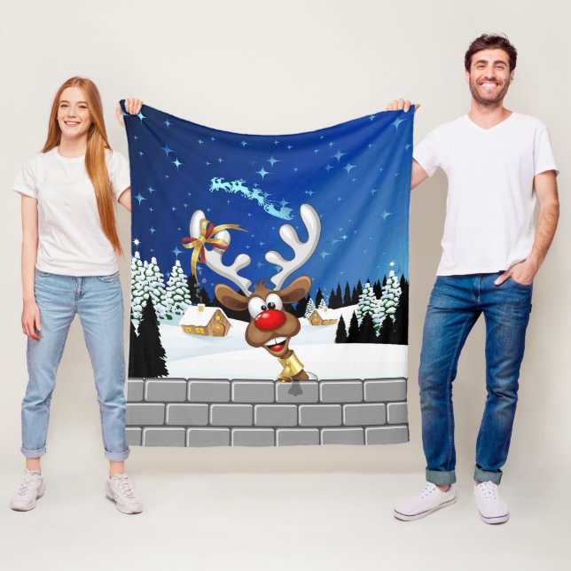 Couverture Polaire Mème de Noël drôle de renne qui regarde par-dessus (En situation)
