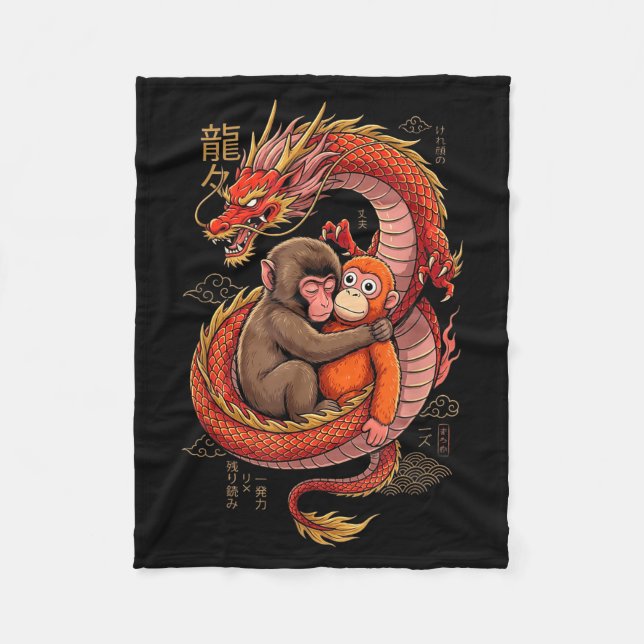 Couverture Polaire Mème de singe câlinant une peluche Punch (Devant)