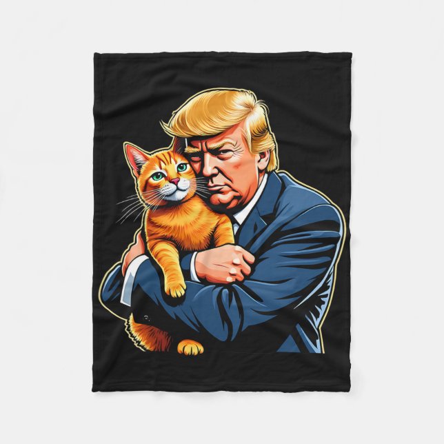 Couverture Polaire Mème drôle de Trump étreignant un chat orange pour (Devant)