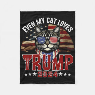 Couverture Polaire Même mon chat aime Trump 2024 Drapeau américain de