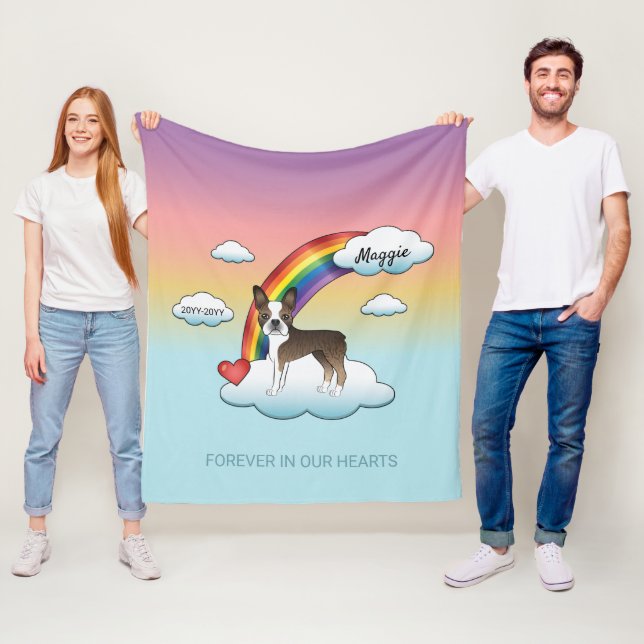 Couverture Polaire Mémorial arc-en-ciel pour Boston Terrier bringé et (En situation)