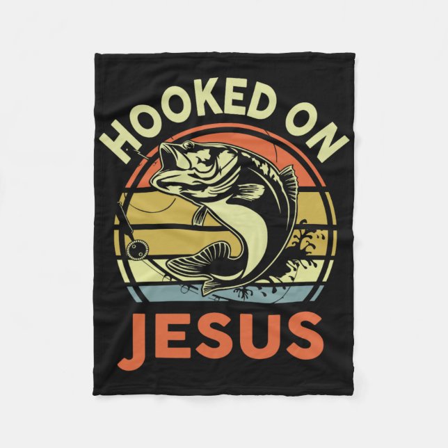 Couverture Polaire Mens Hooked On Jesus Christian Fishing-shirt Funny (Devant)