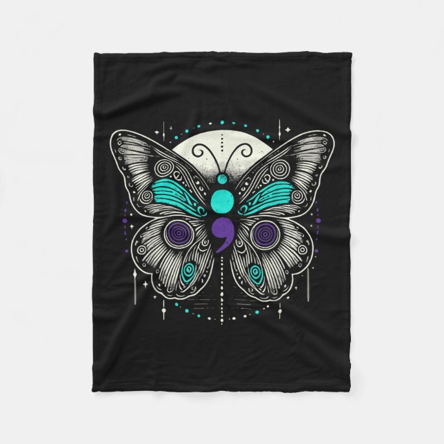 Couverture Polaire Mental Health Suicide Awareness Semicolon Butterfl (Devant)