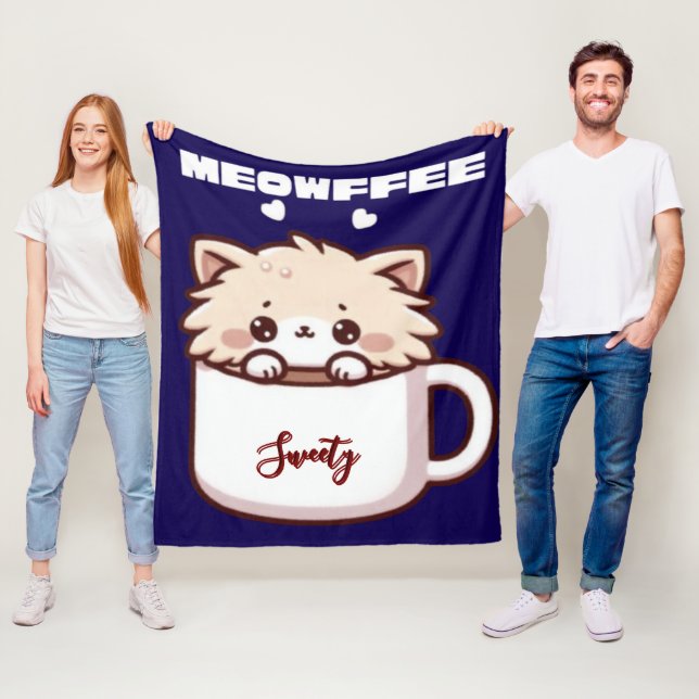 Couverture Polaire Meowffee personnalisé Chat Café Mignon (En situation)