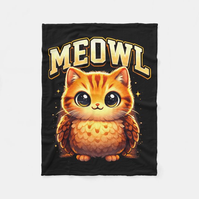 Couverture Polaire Meowl Funny Meow Cat Owl Brainrot Meme Teen Kids  (Devant)