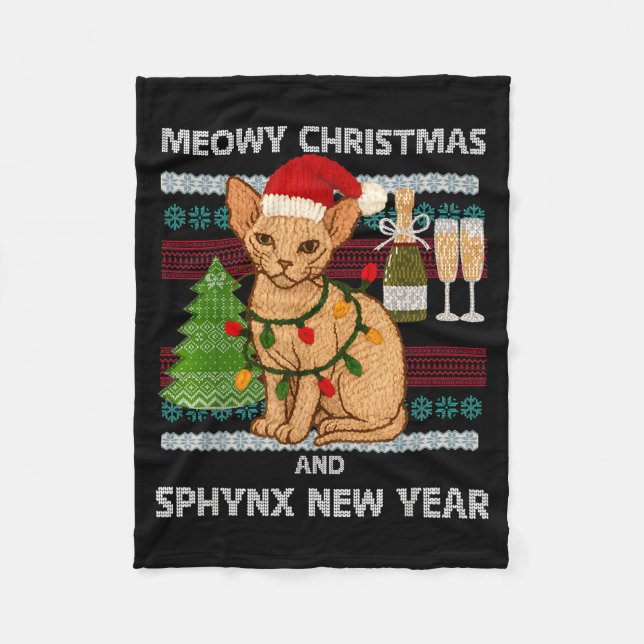 Couverture Polaire Meowy Christmas Funny Sphynx Cat Santa Hat Ugly Sw (Devant)