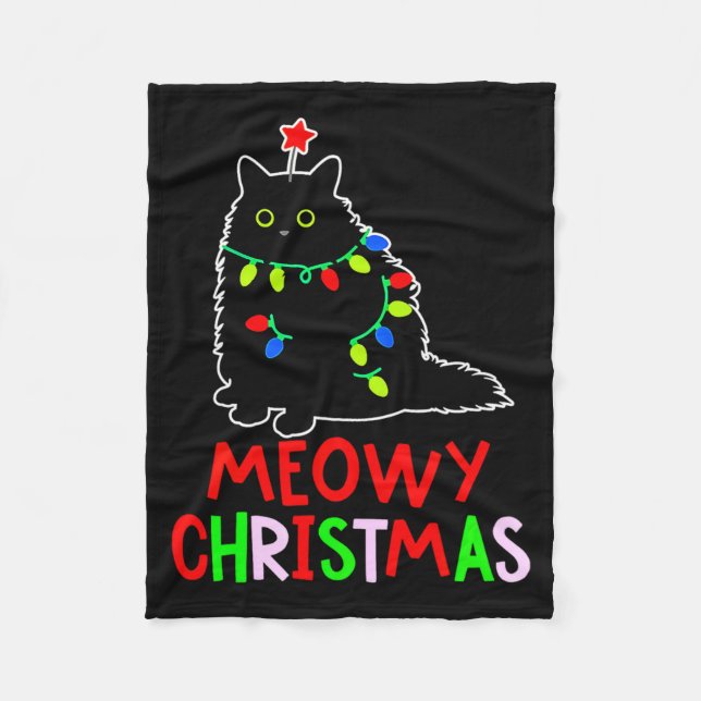 Couverture Polaire Meowy Christmas Xmas Lights Black Cat Pajamas  (Devant)