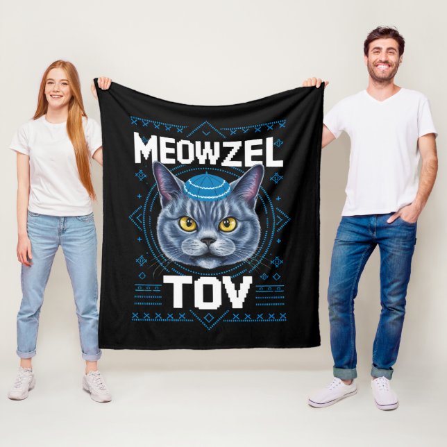 Couverture Polaire Meowzel Tov Hanukka Fête juive du chat (En situation)