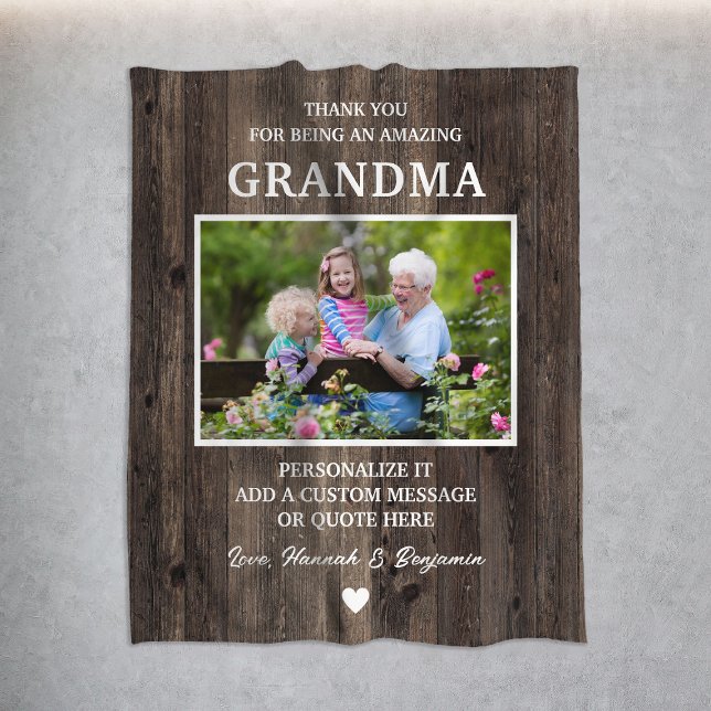 Couverture Polaire Merci de grand-mère en bois rustique personnalisé (Rustic Wood Grandma Thank You Personalized Fleece Blanket
)