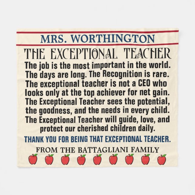 Couverture Polaire MERCI enseignant EXCEPTIONNEL (Devant (Horizontal))