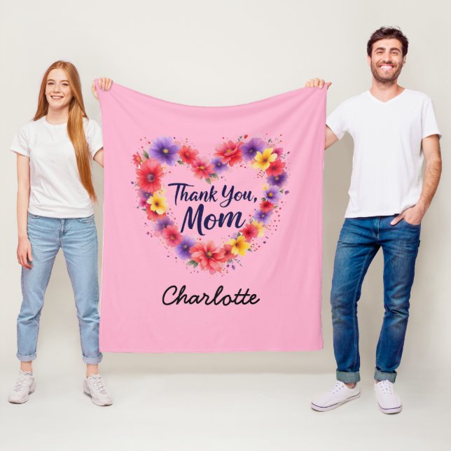 Couverture Polaire Merci Maman | Fête des mères florales personnalisé (En situation)