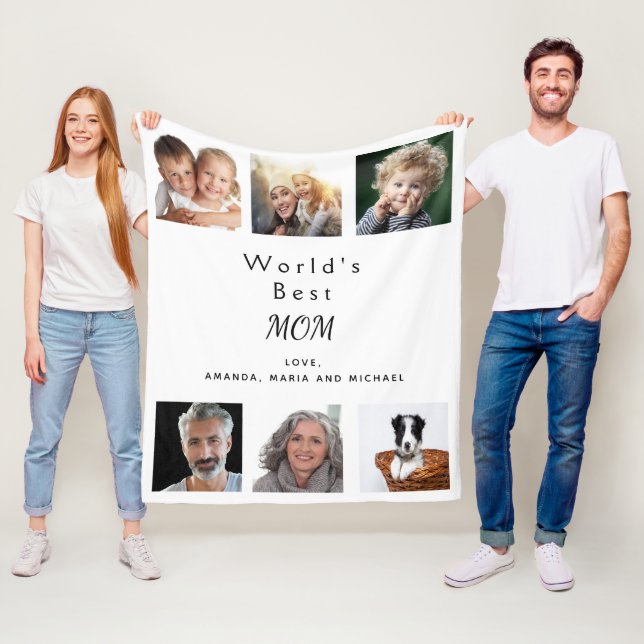 Couverture Polaire Mère collage photo blanc (En situation)