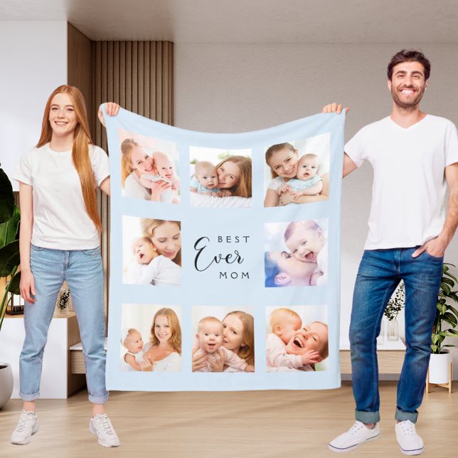 Couverture Polaire Mère mère bébé bleu photo collage (Créateur téléchargé)