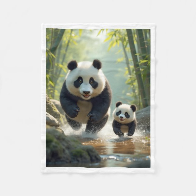 Couverture Polaire Mère Panda et son Petit Courant dans la Rivière Co (Devant)