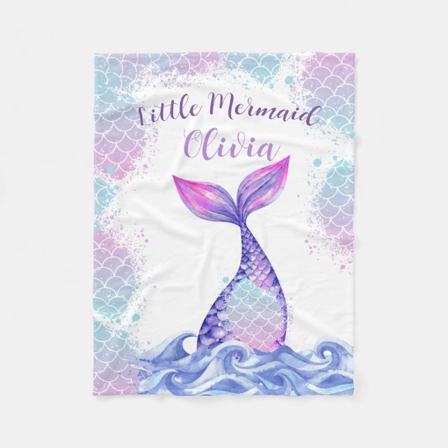 Couverture Polaire Mermaid Anniversaire Fête Mignonne Nom personnalis (Devant)