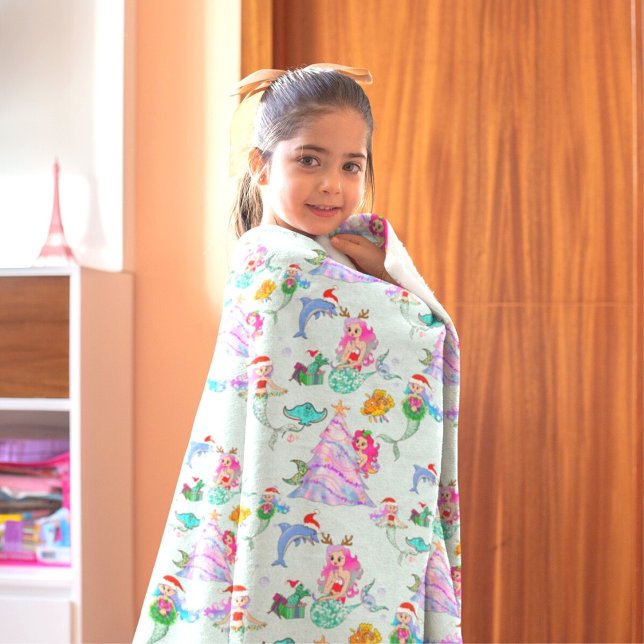 Couverture Polaire Mermaid Celebrating Christmas With Friends (Créateur téléchargé)