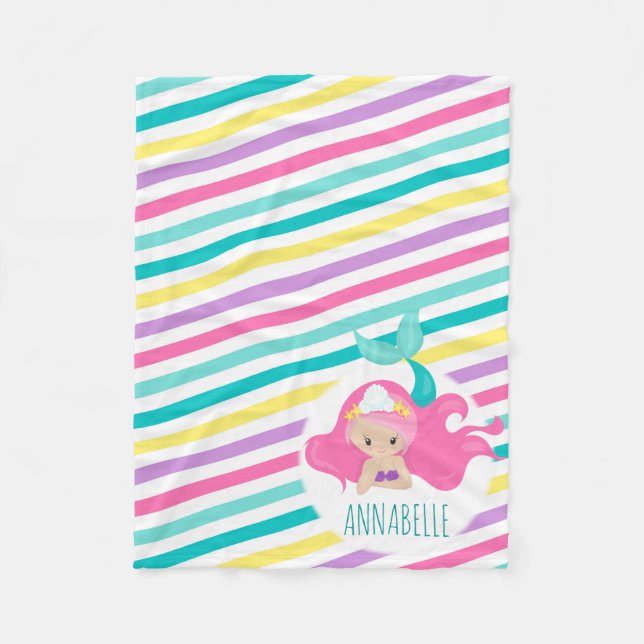 Couverture Polaire Mermaid Princess Enfants Rose Violet Bleu Grandes (Devant)