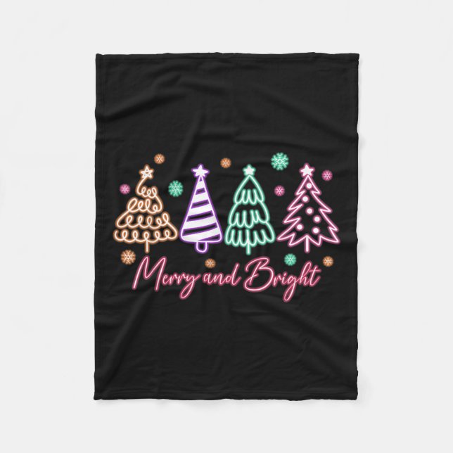 Couverture Polaire Merry And Bright Tree Neon Christmas  (Devant)