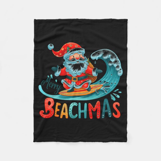 Couverture Polaire Merry Beachmas Santa Surfing Retro Design  (Devant)