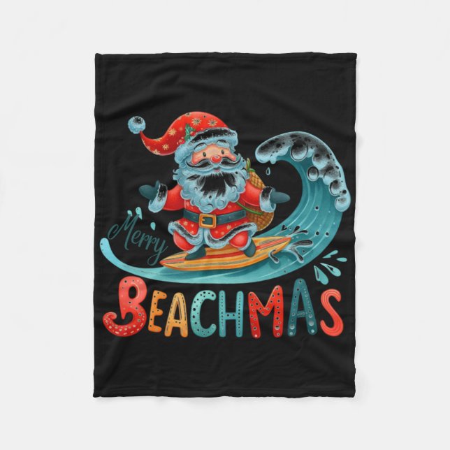 Couverture Polaire Merry Beachmas Santa Surfing Retro Design T Shirt  (Devant)