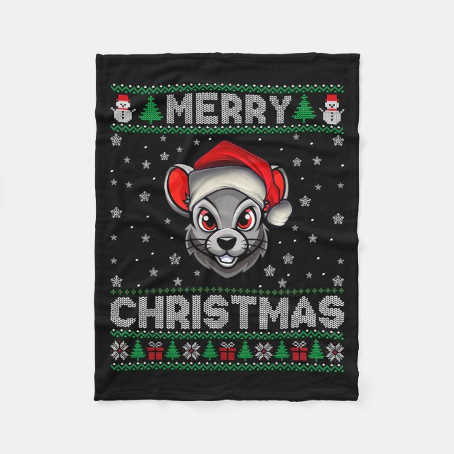 Couverture Polaire Merry Christmas 2025 Rat Santa Hat Ugly Xmas  (Devant)