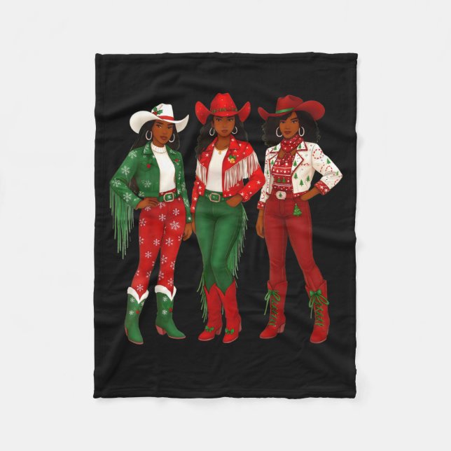 Couverture Polaire Merry Christmas African American Afro Cowgirl West (Devant)